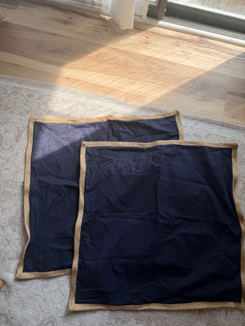 Elements by Erin Gates Navy & Jute Trim Square Pillow Shams 24"x24" - Set of 2